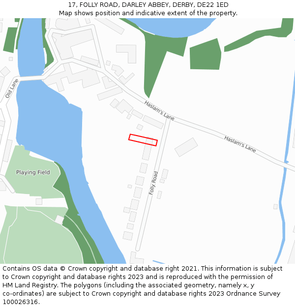 17, FOLLY ROAD, DARLEY ABBEY, DERBY, DE22 1ED: Location map and indicative extent of plot
