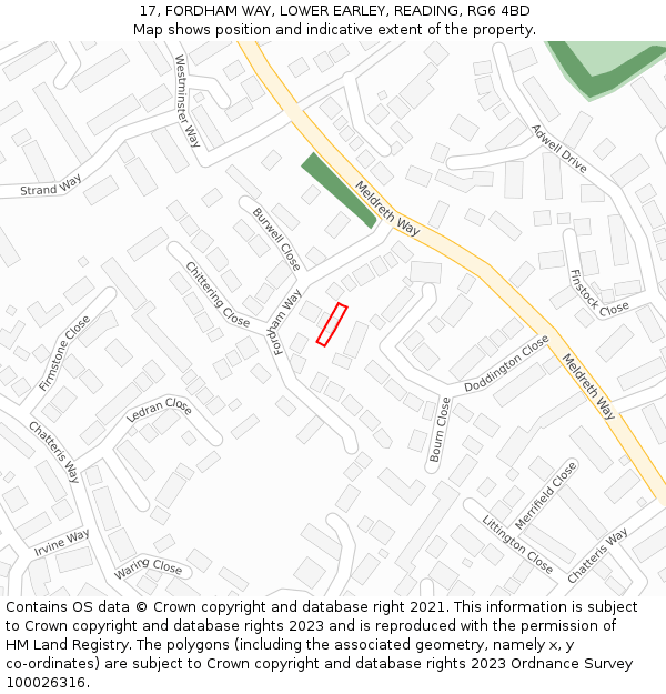 17, FORDHAM WAY, LOWER EARLEY, READING, RG6 4BD: Location map and indicative extent of plot