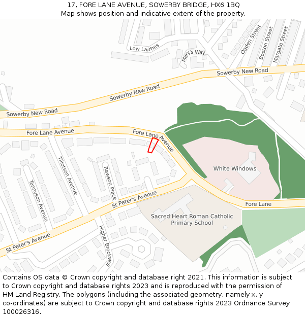 17, FORE LANE AVENUE, SOWERBY BRIDGE, HX6 1BQ: Location map and indicative extent of plot