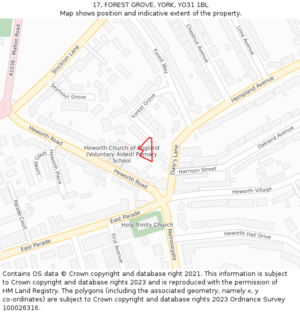 17, FOREST GROVE, YORK, YO31 1BL: Location map and indicative extent of plot