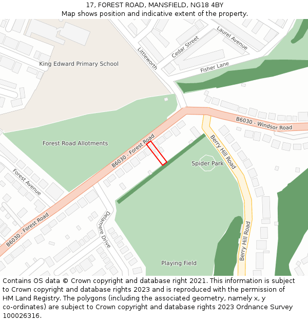 17, FOREST ROAD, MANSFIELD, NG18 4BY: Location map and indicative extent of plot