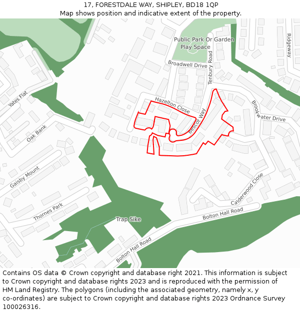 17, FORESTDALE WAY, SHIPLEY, BD18 1QP: Location map and indicative extent of plot