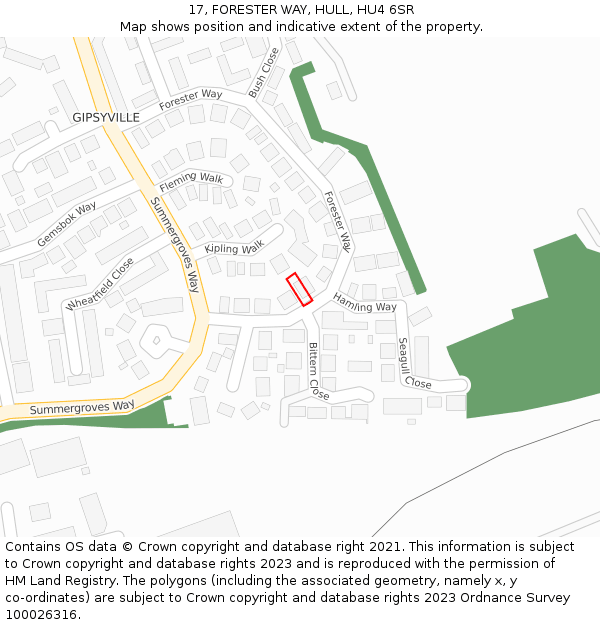 17, FORESTER WAY, HULL, HU4 6SR: Location map and indicative extent of plot