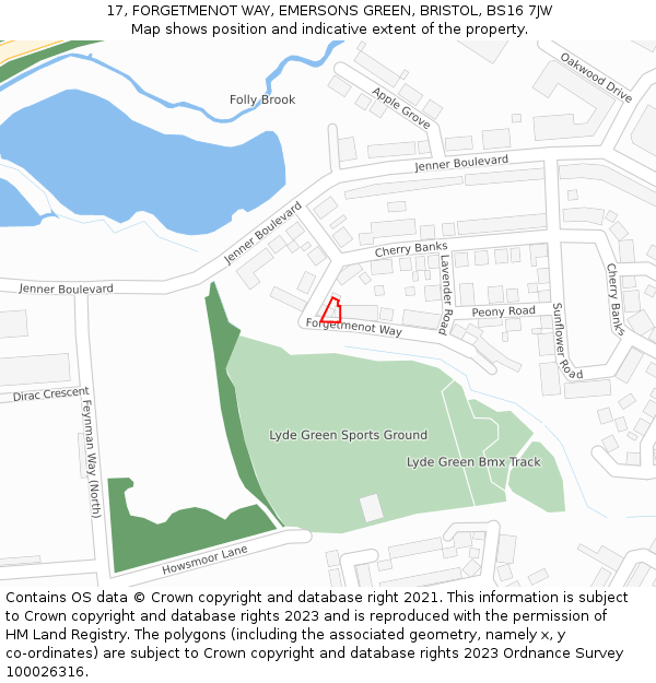 17, FORGETMENOT WAY, EMERSONS GREEN, BRISTOL, BS16 7JW: Location map and indicative extent of plot