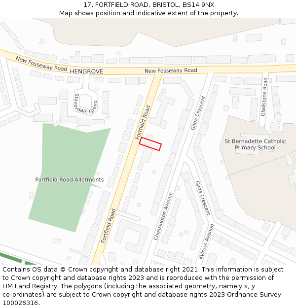 17, FORTFIELD ROAD, BRISTOL, BS14 9NX: Location map and indicative extent of plot