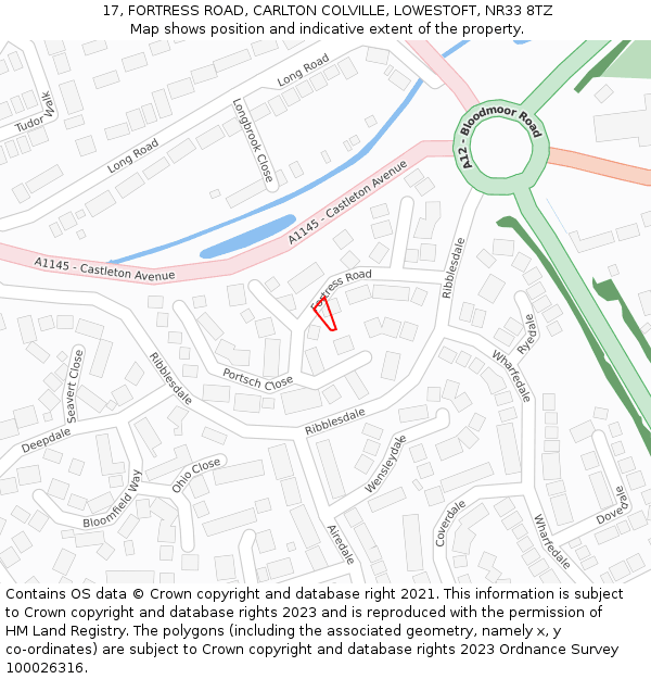 17, FORTRESS ROAD, CARLTON COLVILLE, LOWESTOFT, NR33 8TZ: Location map and indicative extent of plot