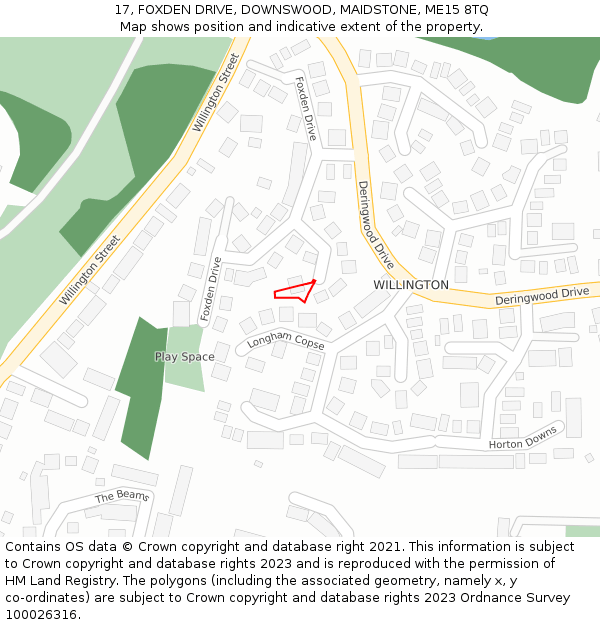 17, FOXDEN DRIVE, DOWNSWOOD, MAIDSTONE, ME15 8TQ: Location map and indicative extent of plot