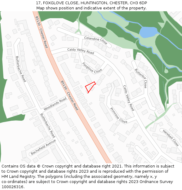 17, FOXGLOVE CLOSE, HUNTINGTON, CHESTER, CH3 6DP: Location map and indicative extent of plot
