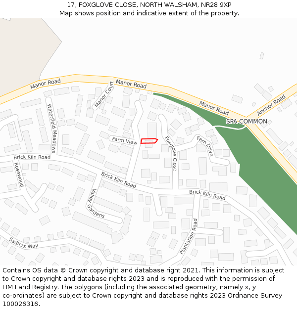 17, FOXGLOVE CLOSE, NORTH WALSHAM, NR28 9XP: Location map and indicative extent of plot