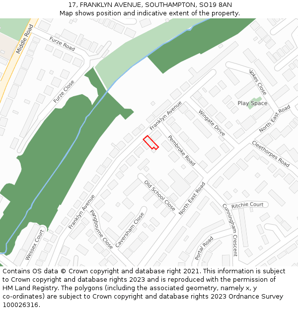 17, FRANKLYN AVENUE, SOUTHAMPTON, SO19 8AN: Location map and indicative extent of plot