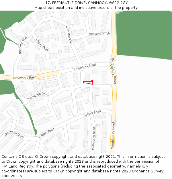 17, FREMANTLE DRIVE, CANNOCK, WS12 2GY: Location map and indicative extent of plot