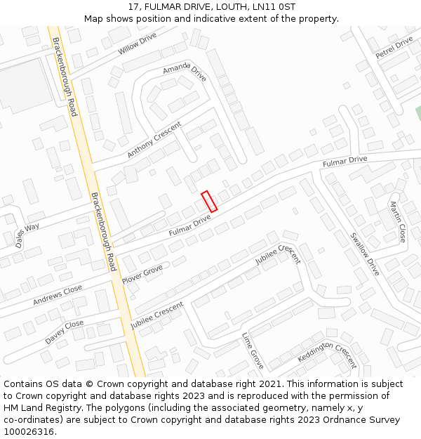 17, FULMAR DRIVE, LOUTH, LN11 0ST: Location map and indicative extent of plot