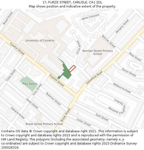 17, FURZE STREET, CARLISLE, CA1 2DL: Location map and indicative extent of plot