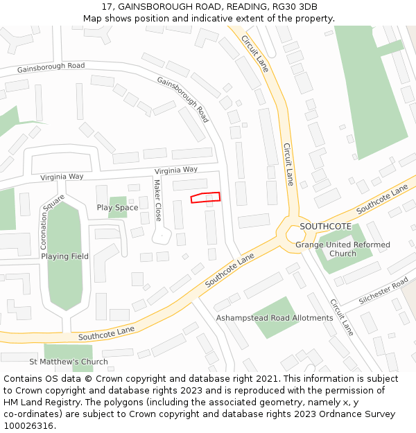 17, GAINSBOROUGH ROAD, READING, RG30 3DB: Location map and indicative extent of plot