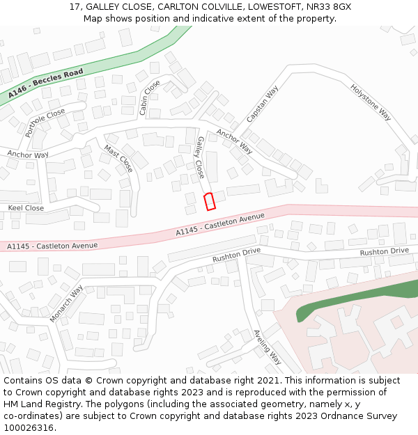 17, GALLEY CLOSE, CARLTON COLVILLE, LOWESTOFT, NR33 8GX: Location map and indicative extent of plot