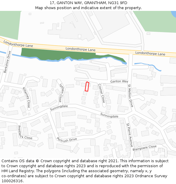 17, GANTON WAY, GRANTHAM, NG31 9FD: Location map and indicative extent of plot