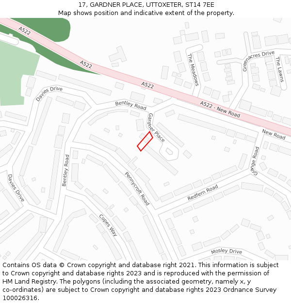 17, GARDNER PLACE, UTTOXETER, ST14 7EE: Location map and indicative extent of plot