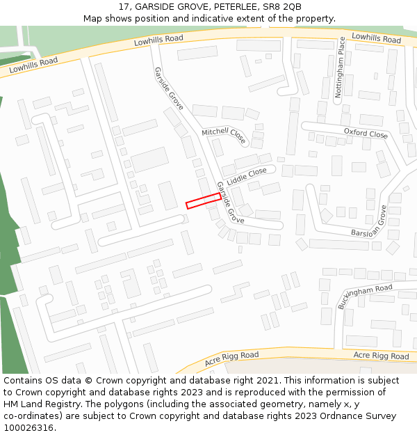 17, GARSIDE GROVE, PETERLEE, SR8 2QB: Location map and indicative extent of plot