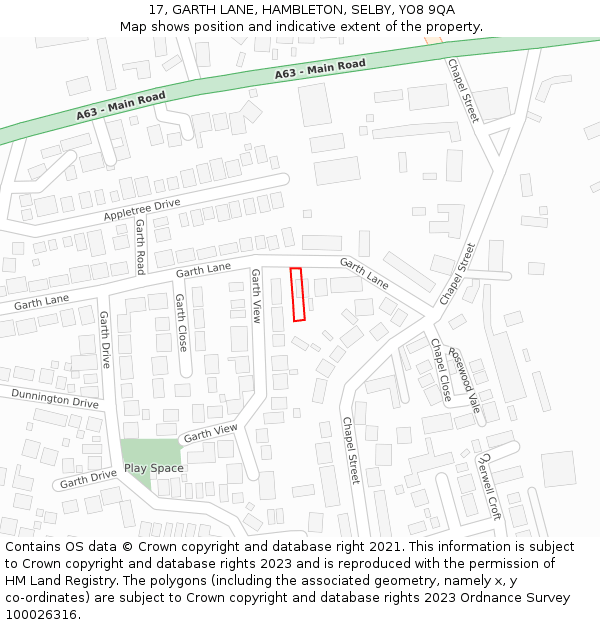 17, GARTH LANE, HAMBLETON, SELBY, YO8 9QA: Location map and indicative extent of plot