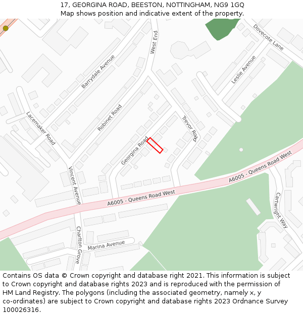 17, GEORGINA ROAD, BEESTON, NOTTINGHAM, NG9 1GQ: Location map and indicative extent of plot