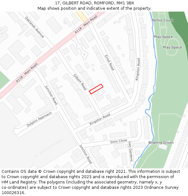 17, GILBERT ROAD, ROMFORD, RM1 3BX: Location map and indicative extent of plot