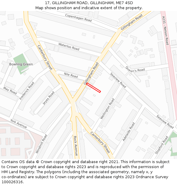 17, GILLINGHAM ROAD, GILLINGHAM, ME7 4SD: Location map and indicative extent of plot
