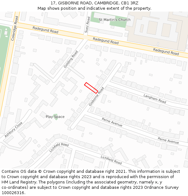 17, GISBORNE ROAD, CAMBRIDGE, CB1 3RZ: Location map and indicative extent of plot