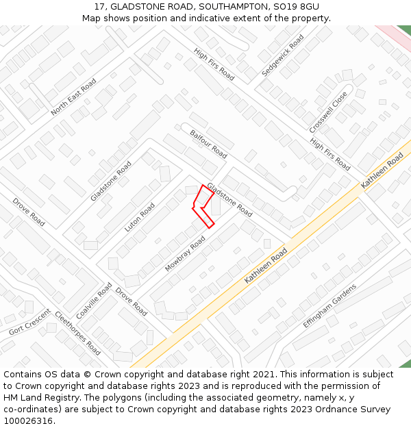 17, GLADSTONE ROAD, SOUTHAMPTON, SO19 8GU: Location map and indicative extent of plot