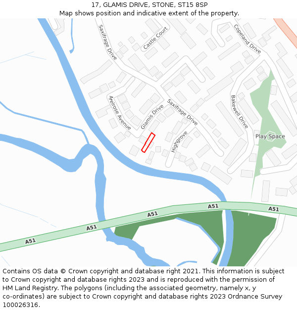 17, GLAMIS DRIVE, STONE, ST15 8SP: Location map and indicative extent of plot