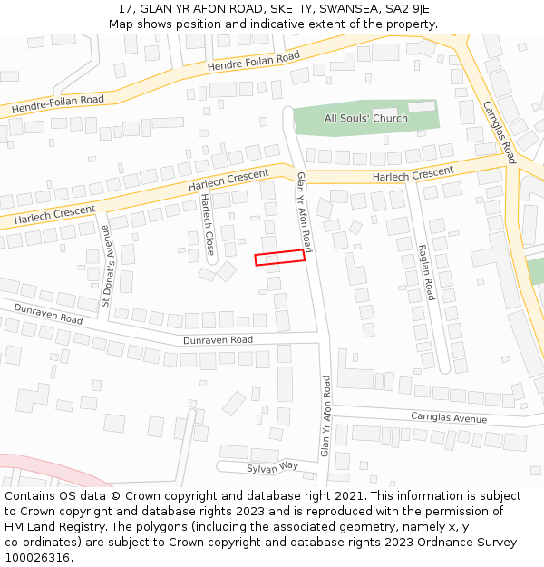 17, GLAN YR AFON ROAD, SKETTY, SWANSEA, SA2 9JE: Location map and indicative extent of plot