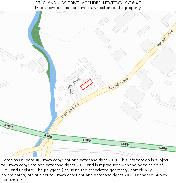 17, GLANDULAS DRIVE, MOCHDRE, NEWTOWN, SY16 4JB: Location map and indicative extent of plot