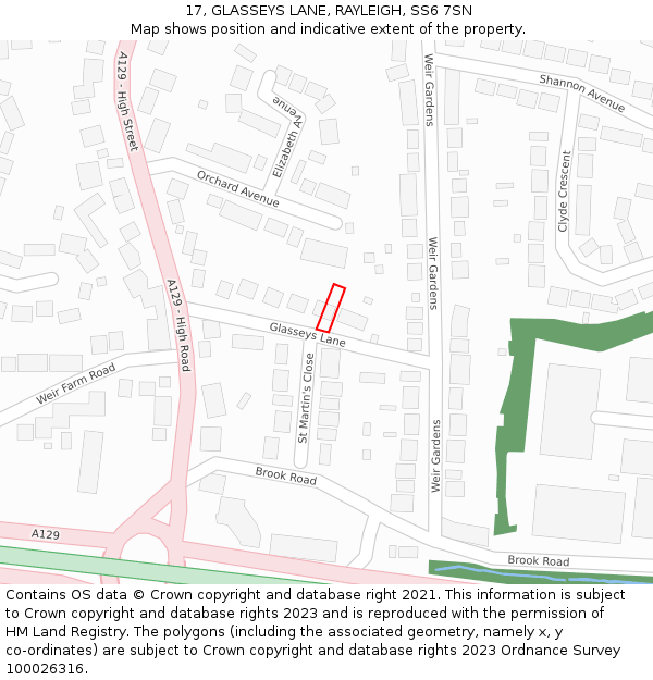 17, GLASSEYS LANE, RAYLEIGH, SS6 7SN: Location map and indicative extent of plot