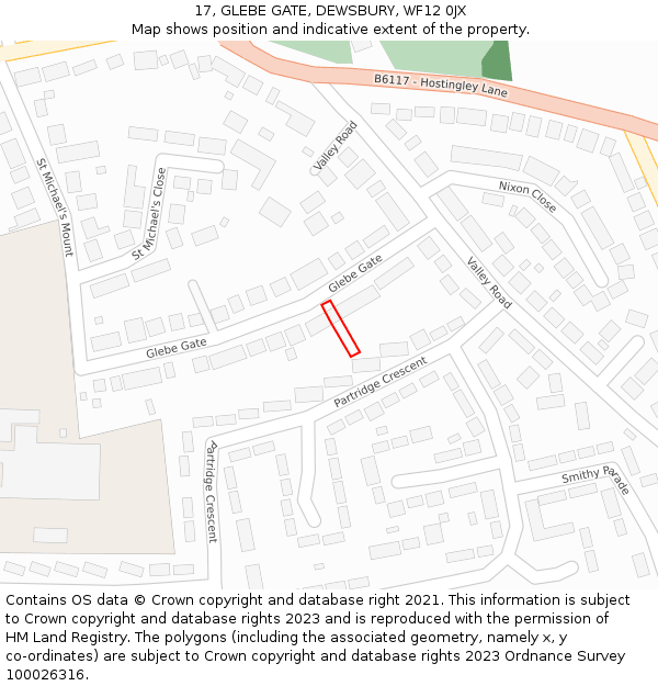 17, GLEBE GATE, DEWSBURY, WF12 0JX: Location map and indicative extent of plot