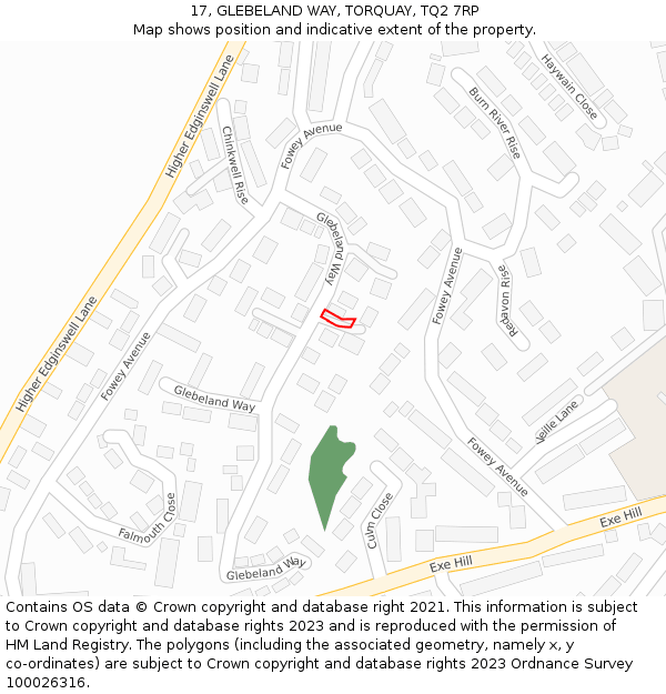 17, GLEBELAND WAY, TORQUAY, TQ2 7RP: Location map and indicative extent of plot