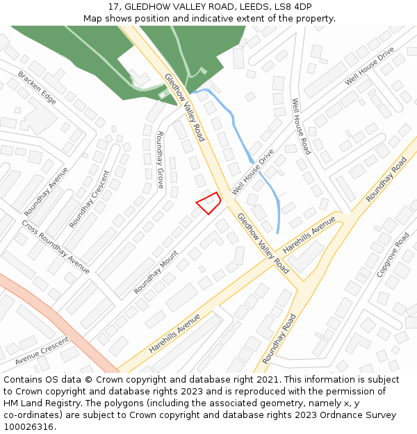 17, GLEDHOW VALLEY ROAD, LEEDS, LS8 4DP: Location map and indicative extent of plot