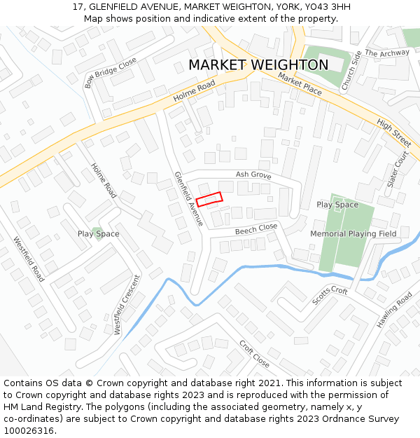 17, GLENFIELD AVENUE, MARKET WEIGHTON, YORK, YO43 3HH: Location map and indicative extent of plot