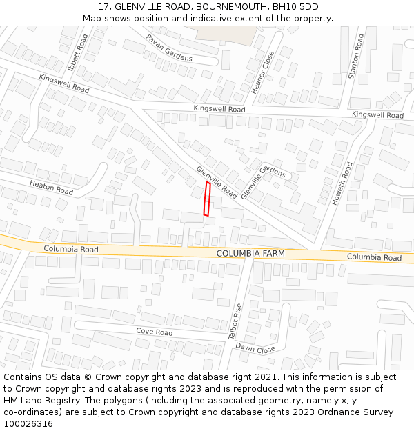 17, GLENVILLE ROAD, BOURNEMOUTH, BH10 5DD: Location map and indicative extent of plot
