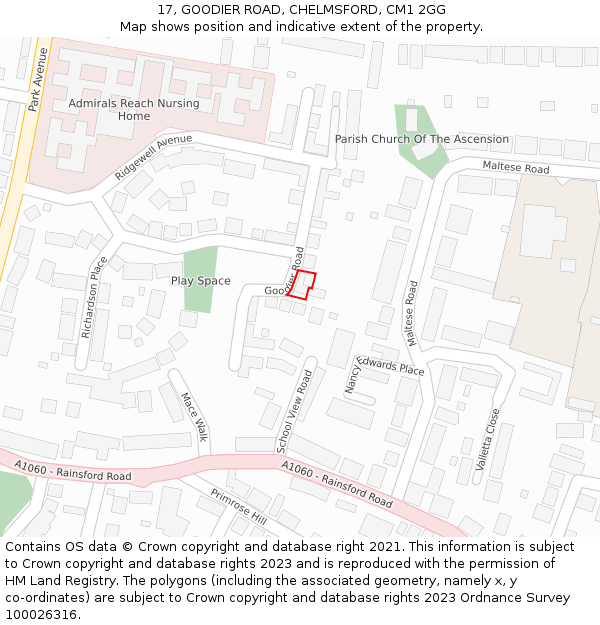 17, GOODIER ROAD, CHELMSFORD, CM1 2GG: Location map and indicative extent of plot
