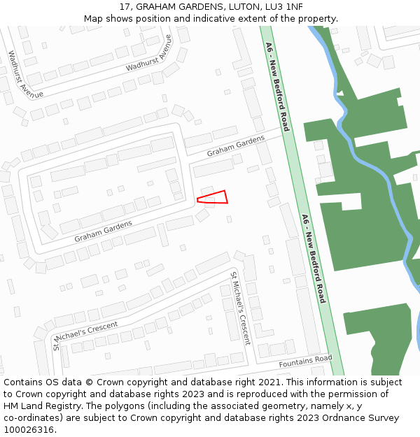 17, GRAHAM GARDENS, LUTON, LU3 1NF: Location map and indicative extent of plot