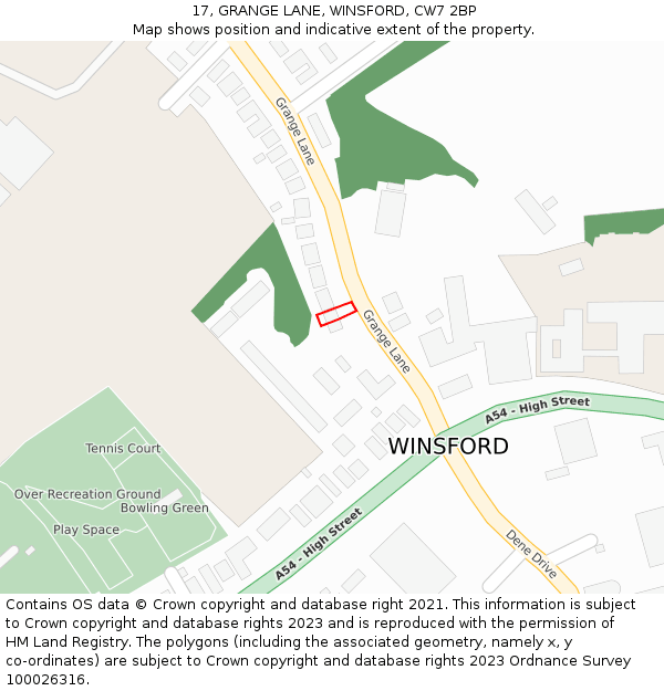 17, GRANGE LANE, WINSFORD, CW7 2BP: Location map and indicative extent of plot