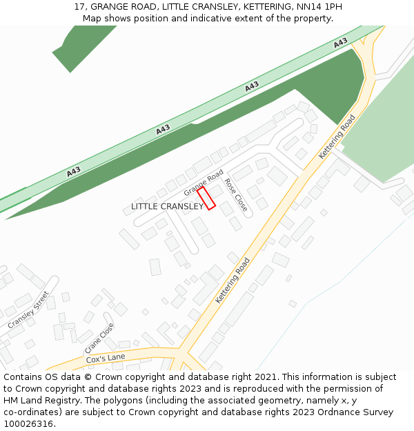 17, GRANGE ROAD, LITTLE CRANSLEY, KETTERING, NN14 1PH: Location map and indicative extent of plot