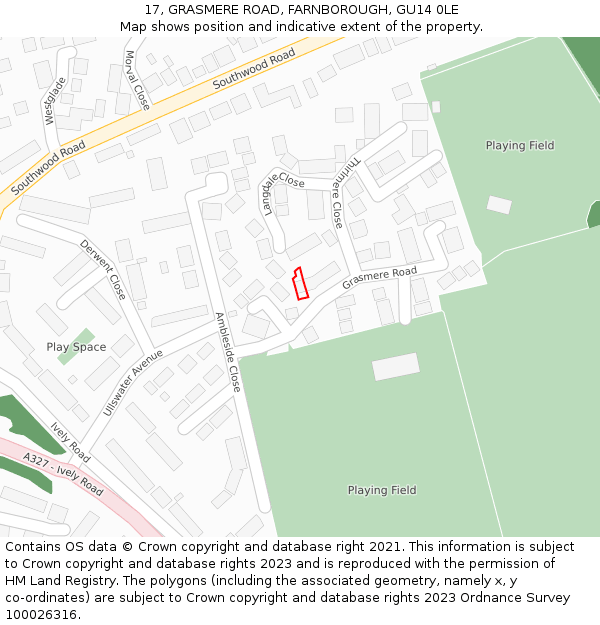 17, GRASMERE ROAD, FARNBOROUGH, GU14 0LE: Location map and indicative extent of plot