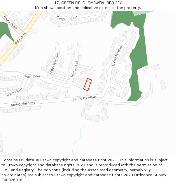 17, GREEN FIELD, DARWEN, BB3 3FY: Location map and indicative extent of plot