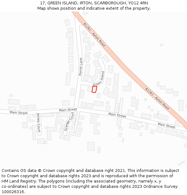 17, GREEN ISLAND, IRTON, SCARBOROUGH, YO12 4RN: Location map and indicative extent of plot