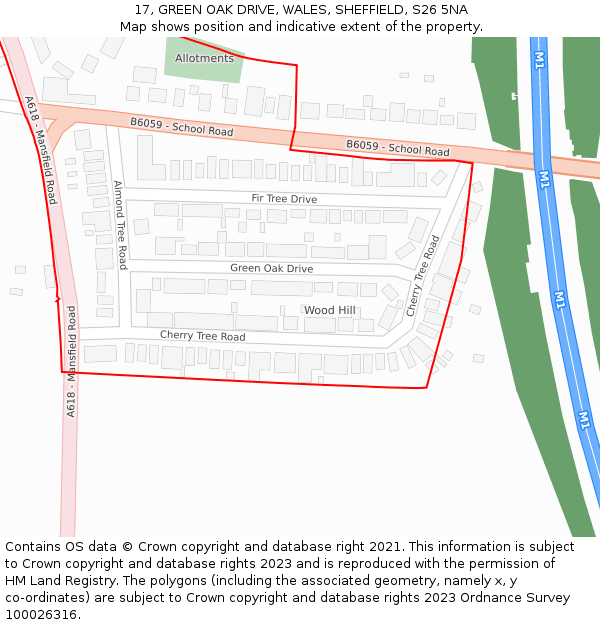 17, GREEN OAK DRIVE, WALES, SHEFFIELD, S26 5NA: Location map and indicative extent of plot