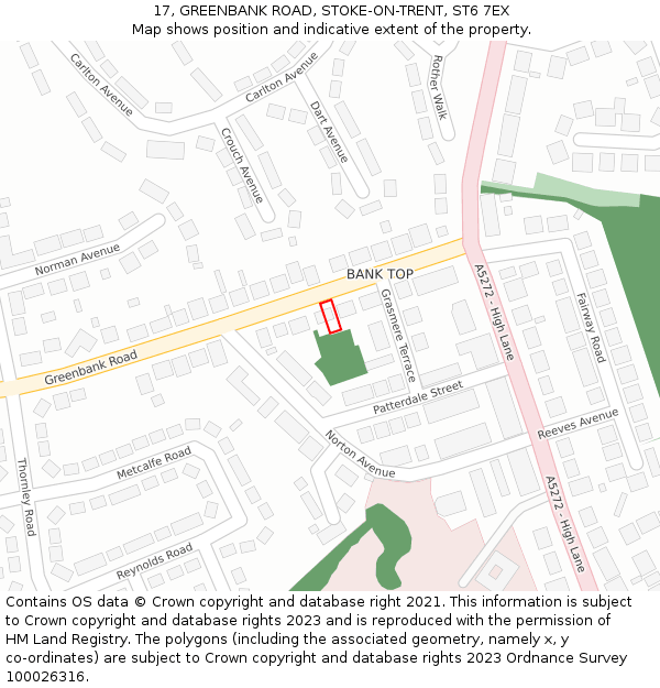 17, GREENBANK ROAD, STOKE-ON-TRENT, ST6 7EX: Location map and indicative extent of plot