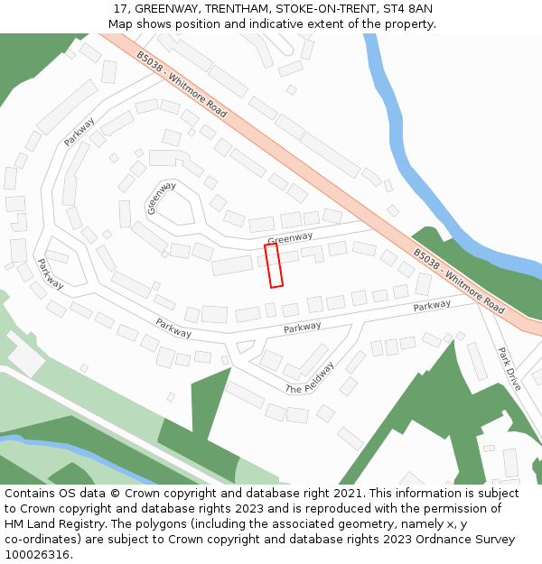 17, GREENWAY, TRENTHAM, STOKE-ON-TRENT, ST4 8AN: Location map and indicative extent of plot