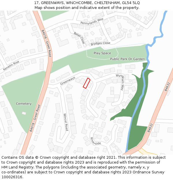 17, GREENWAYS, WINCHCOMBE, CHELTENHAM, GL54 5LQ: Location map and indicative extent of plot