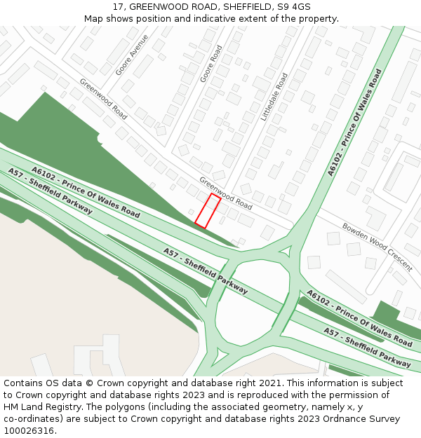 17, GREENWOOD ROAD, SHEFFIELD, S9 4GS: Location map and indicative extent of plot