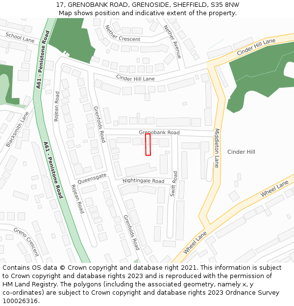 17, GRENOBANK ROAD, GRENOSIDE, SHEFFIELD, S35 8NW: Location map and indicative extent of plot